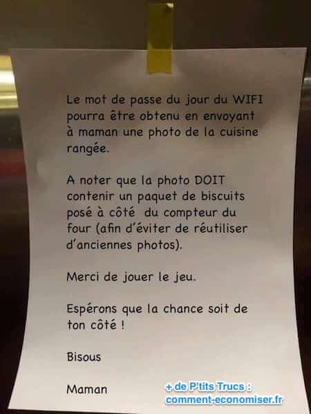Note des parents aux enfants pour avoir le Wi-fi contre le ménage