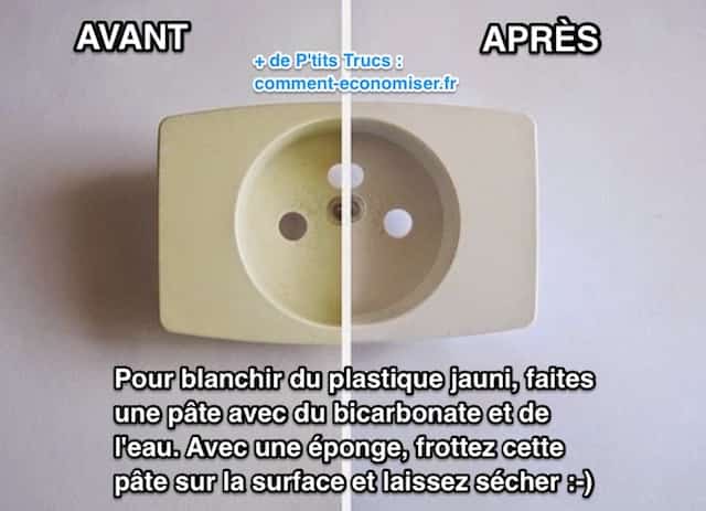 prise en plastique jauni devenue blanche et propre après nettoyage