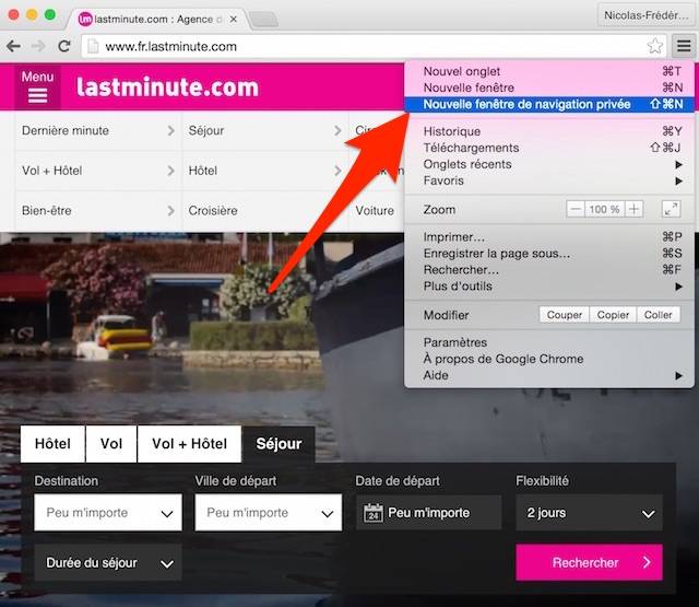 Utilisez la navigation privée pour ne pas que les prix augmentent sur les sites de voyages