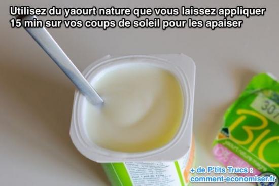 Utilisez du yaourt nature que vous laissez appliquer 15 min sur vos coups de soleil pour les apaiser