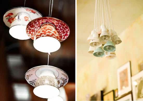 tasses recyclées en lampes