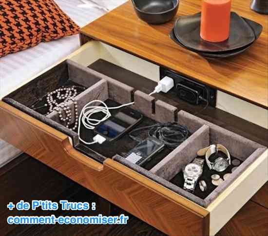 Tiroir commode avec prise électrique pour charger iphone