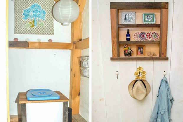 Toilettes sèches dans la tiny house dans les bois