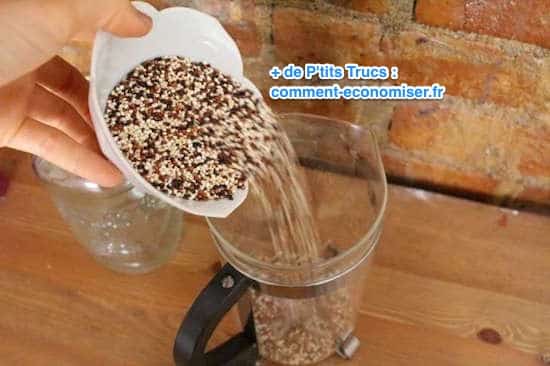 Utiliser une cafetière à piston pour rincer quinoa