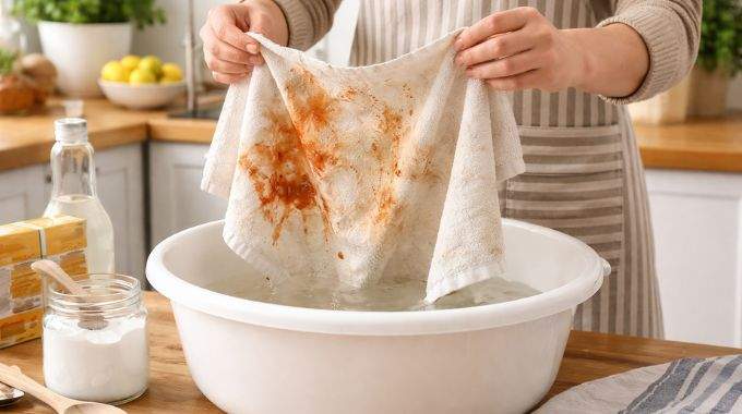 J&rsquo;ai arr&ecirc;t&eacute; la javel : ce produit de ma grand-m&egrave;re blanchit mes torchons comme s'ils &eacute;taient neufs