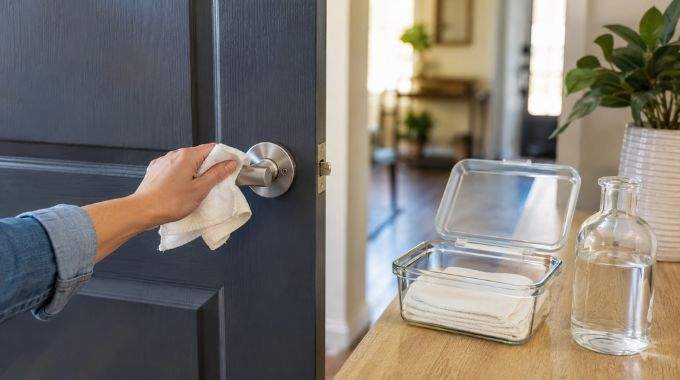 Une m&eacute;thode simple pour d&eacute;sinfecter les poign&eacute;es de porte en profondeur, surtout si vous recevez &agrave; la maison