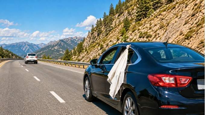 Le drap blanc à la fenêtre d'une voiture sur la route : sa signification et son importance
