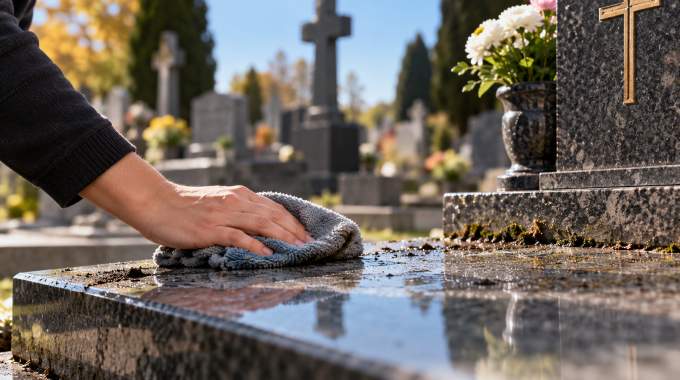 Fini l&rsquo;eau de Javel et le vinaigre sur la tombe de famille avant la Toussaint : en 2026, les marbriers la lavent tous &agrave; l&rsquo;eau claire et au savon noir