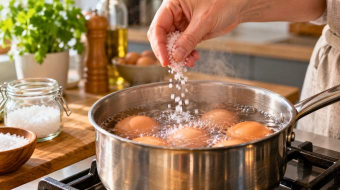 Mettre une pinc&eacute;e de gros sel dans l'eau de cuisson des &oelig;ufs durs : &agrave; quoi &ccedil;a sert et pourquoi tout le monde le recommande