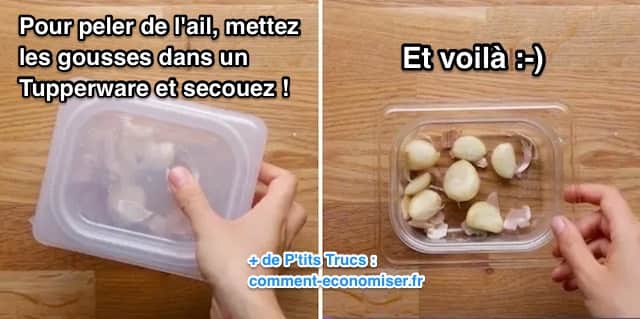 Pour peler de l'ail facilement, mettez-les gousses dans un tupperware et secouez