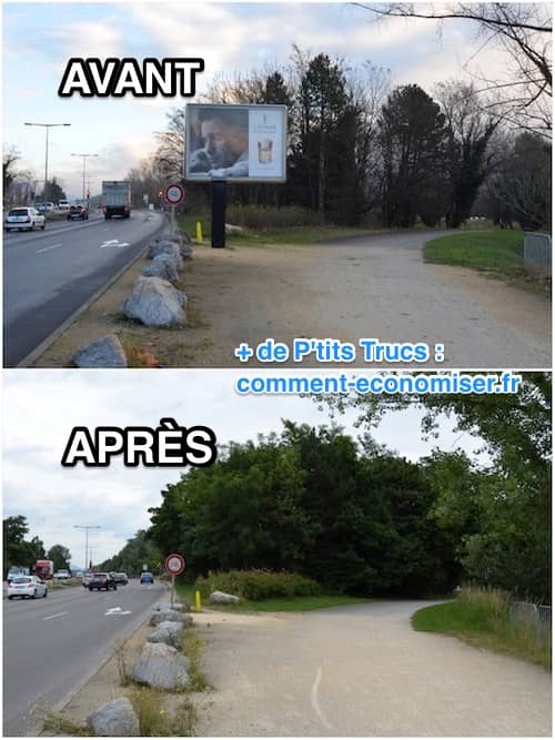 une photo avant après d'une artère de grenoble avec publicité et sans publicité