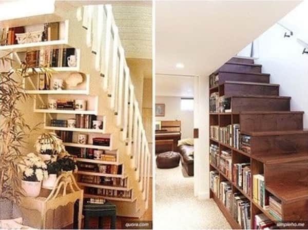 Bibliothèque de livres sous l'escalier