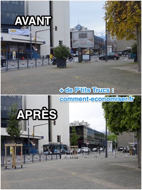 une place de grenoble avec les panneaux publicitaire et après