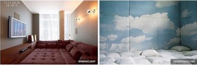 Grenier avec coussin pour faire la sieste et regarder la tv